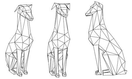 Dog polygonal lines illustration. Abstract vector dog on the white backgroundのイラスト素材