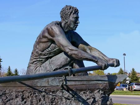 A statue of a rower in the town of Port Dalhousie on lake					の写真素材