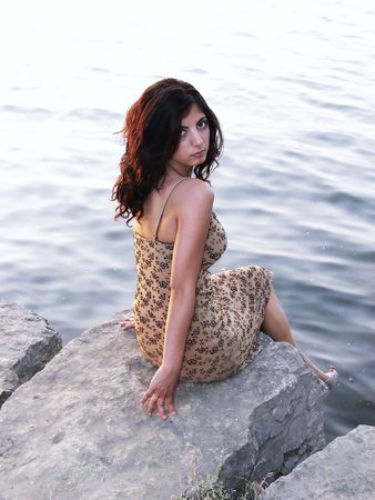 Lady on the lake の写真素材