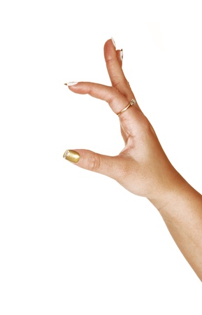 A arm with the hand showing one inch in size for white background の写真素材