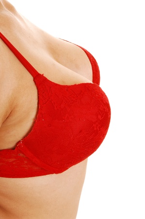 The side few of nice breasts in a red bra の写真素材