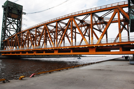 A closeup picture of the lift bridge over the canal from the lake Ontario to the harbour of Hamilton の写真素材