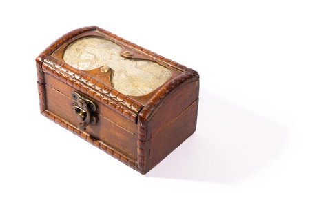 Isolated wooden treasure chest on white backgroundの写真素材