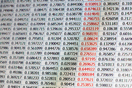 Random data as numbers on tables captured from a laptop screen with warm color tone and a column of...