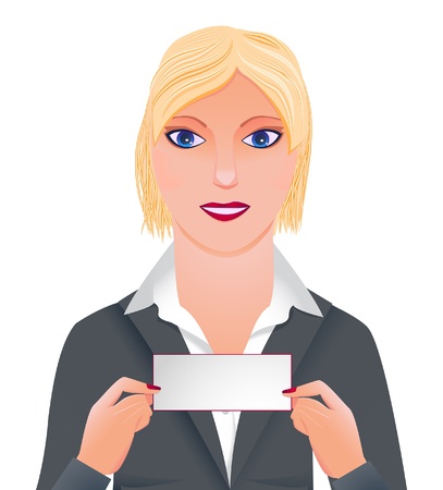 Businesswoman showing card with place for textのイラスト素材