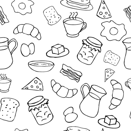 Breakfast seamless pattern in doodle styleのイラスト素材