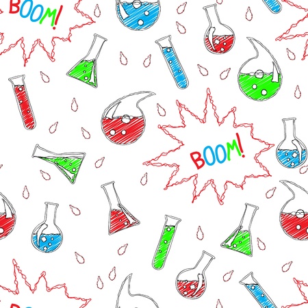 Seamless chemical pattern in doodle styleのイラスト素材