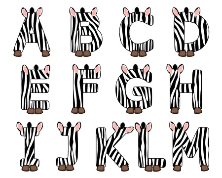 Isolated zebra alphabet set from A to Mのイラスト素材