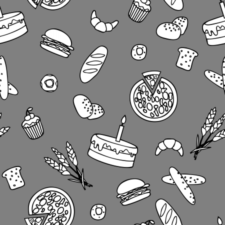 Monochromatic bakery seamless pattern in simple styleのイラスト素材