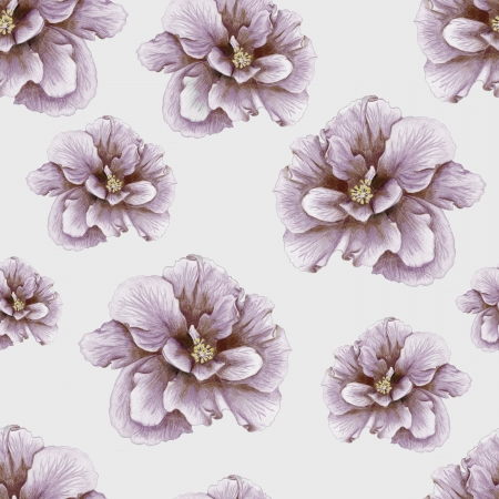 Vintage penciled hibiscus seamless patternの写真素材