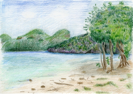 Koh Samui island, Thailand. Pencil drawn landscapeの写真素材