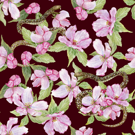 Apple and snakes seamless on darkの写真素材