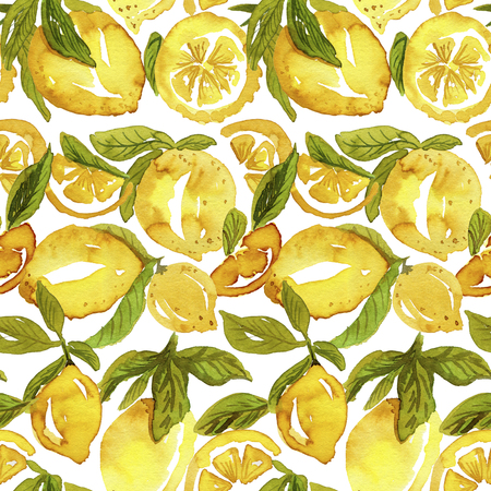 Pattern with lemons on whiteの写真素材