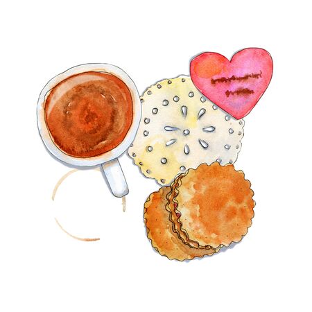 Romantic flatlay red tea composition with biscuitsの写真素材