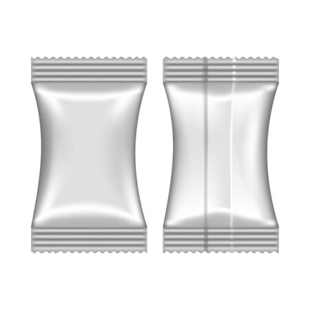 Realistic blank flow pack isolated on white background. Vector pack mockup for product design and branding. Blank food, cosmetic and hygiene package templateのイラスト素材