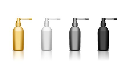 Set of realistic realistic plastic spray bottle for throat disease treatment.のイラスト素材