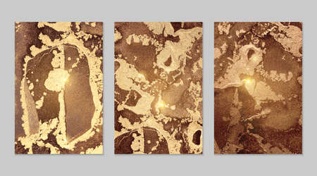 Set of backgrounds for banner, poster design with brown and golden marble pattern