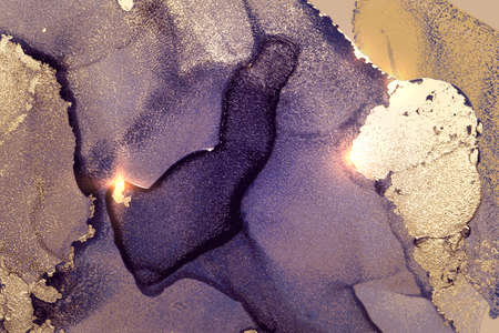Violet and gold abstract alcohol ink marble texture