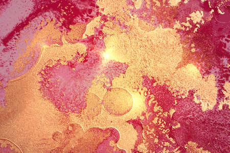 Pink, magenta and gold abstract marble pattern with sparklesのイラスト素材