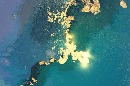 Gold, and turquoise blue abstract alcohol ink marble texture