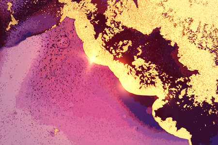 Gold,purple and burgundy abstract alcohol ink marble texture