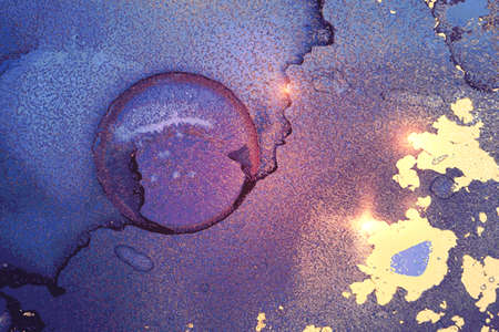 Blue, purple and gold abstract background. Alcohol ink marble