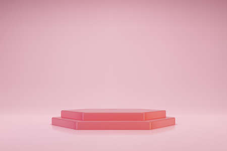 3D pastel pink double hexahedral podium on light backgroundのイラスト素材