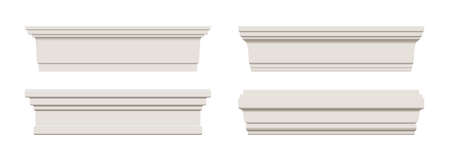 Set of white skirting baseboard molding. Ceiling crown on white backgroundのイラスト素材
