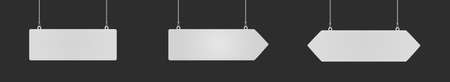 Set of rectangular, one side and double arrow danglers hanging from ceiling realistic mockup