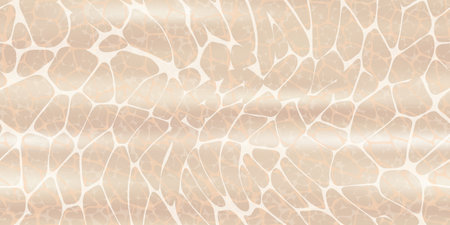 Top view swimming pool seamless pattern with sunlight glare reflect, waves, shadows and caustic ripples. Beige water surface texture. vector background.のイラスト素材