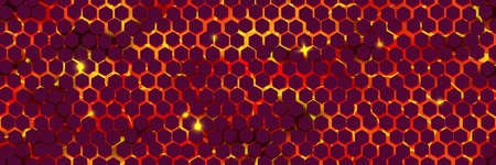Volcanic lava with cracked honeycomb ground texture top view. Hot magma surface. Broken crust with...