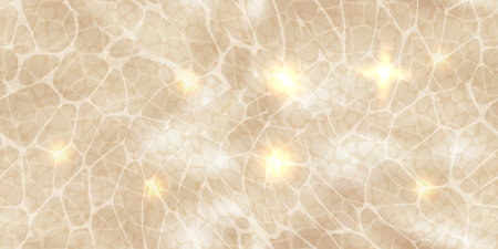 Top view beige pool seamless pattern with sunlight glare reflect, caustic ripples, shadows and waves. water surface texture. Bright vector summertime background.のイラスト素材