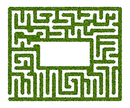 Green hedge maze with empty space in the center on a white backgroundのイラスト素材