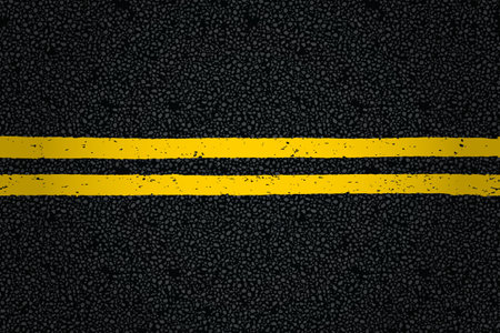 Yellow double line on tarmac road top viewのイラスト素材