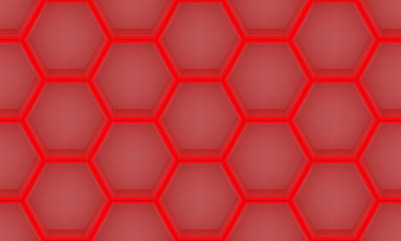 3D empty red hexagon shelves wall seamless patternのイラスト素材