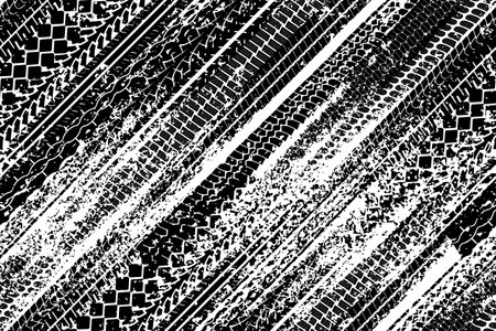 Diagonal black tire tread print or car track with grunge effect seamless patternのイラスト素材