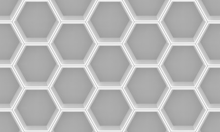 3D empty white hexagon shelves wall seamless patternのイラスト素材