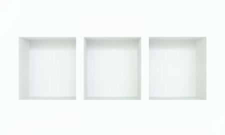 Three empty niches or shelf on white wall 3D mockupのイラスト素材