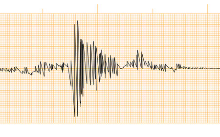 Seismogram of seismic activity or lie detector record on yellow chart paperのイラスト素材