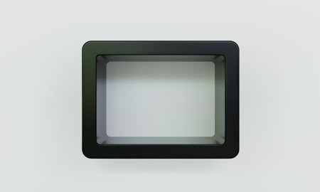 Empty black rounded rectangular shelf or niche on white wall 3D mockupのイラスト素材