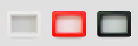 Set of empty rounded rectangular shelves or niches on white wall 3D mockupのイラスト素材