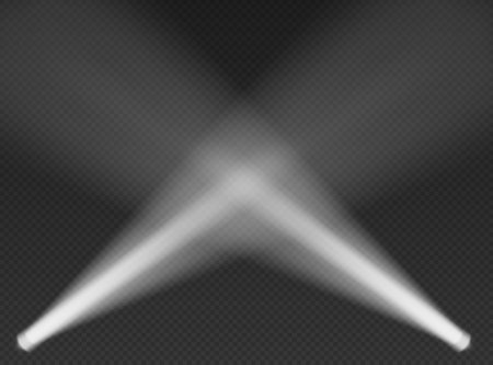 Two white searchlights in the air. Cone lights from bottom with darkened edges.のイラスト素材