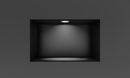 Empty niche or shelf on black wall with led spotlight 3D mockupのイラスト素材