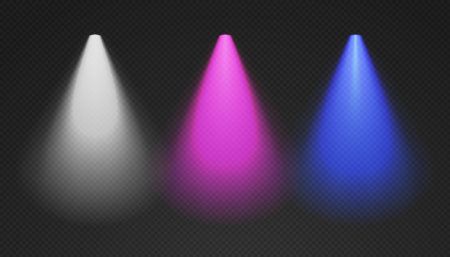 Three cone lights from top with darkened edges - white, purple and blueのイラスト素材