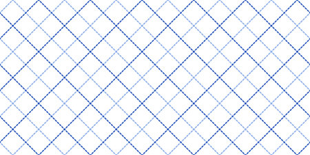 Windowpane plaid blue and white seamless pattern with diagonal dashed linesのイラスト素材