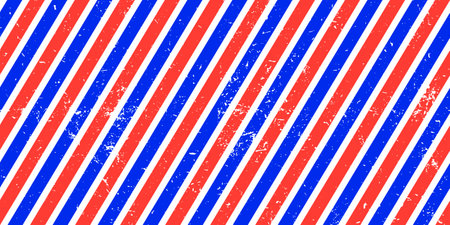 Old barbershop seamless pattern in blue, red and white colors with grunge textureのイラスト素材