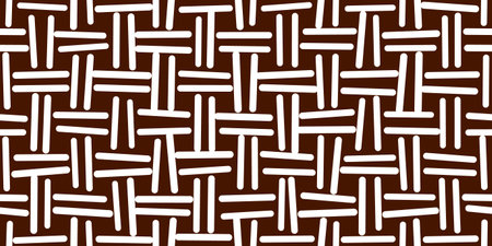 Careless doodle basket weave white on brown seamless patternのイラスト素材
