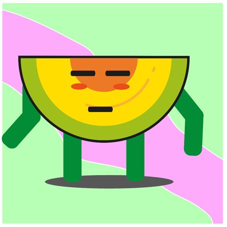 Cute slice of melonfruit cartoon face mascot character with hand and leg vector designのイラスト素材