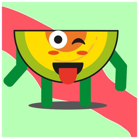 Cute slice of melonfruit cartoon face mascot character with hand and leg vector designのイラスト素材