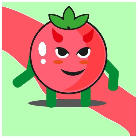 Cute tomato fruits cartoon face mascot character with hand and leg vector designのイラスト素材
